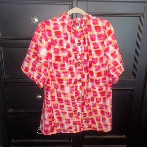 Trendy Boutique Vibrant Pink and Red Button-Up Blouse
